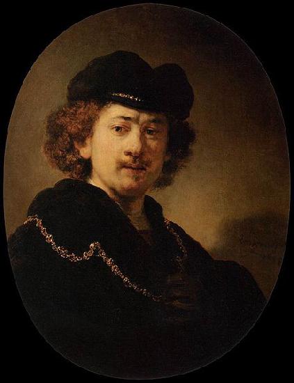 REMBRANDT Harmenszoon van Rijn Self-portrait Wearing a Toque and a Gold Chain Sweden oil painting art